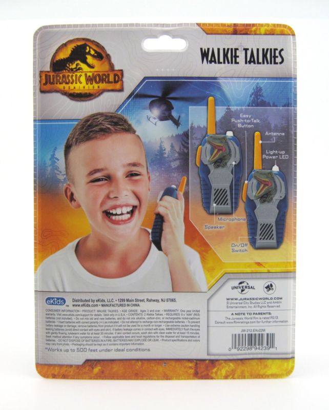 eKids Jurrasic World FRS Deluxe Walkie Talkies για παιδιά & ενήλικες με ενσωματωμένο μεγάφωνο και εμβέλεια 150 μέτρων (JW-212) (Μπλε/Γκρι)