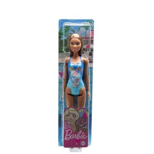 Mattel Barbie Doll Beach - Dark Skin Doll with Flowers Blue Swimsuit (HDC51)